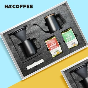 Confezione regalo Premium personalizzabile Set da caffè a goccia da viaggio all'aperto con set di caffettiera e caffè in grani 2 sacchetti