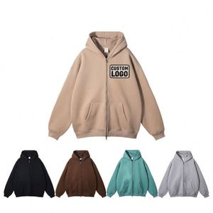 Sweat à capuche zippé 100 % coton, molleton épais, coupe oversize, personnalisable avec logo, pour hommes - Product Image 1