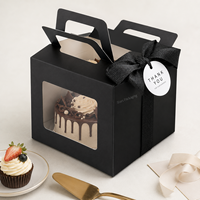 Boîte à gâteau carrée noire avec logo personnalisé, fenêtre transparente, 4/6/8 pouces, boîtes d'emballage pour gâteaux mousse