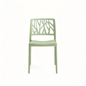 Modern Plastic <b>Dining</b> <b>Chair</b> With Geometric Backrest Green Color <b>Stackable</b> Design Contemporary Style Home Furniture - Product Image 3