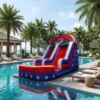 Toboggan aquatique gonflable patriotique avec piscine, double piste, rouge, blanc, bleu, PVC de qualité commerciale pour événements extérieurs et location