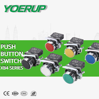 Interruptor de Botón Pulsador Momentáneo de Metal con Cabezal Plano Redondo de 22 mm, Serie XB4 1NO, Auto-Reinicio, Impermeable IP65