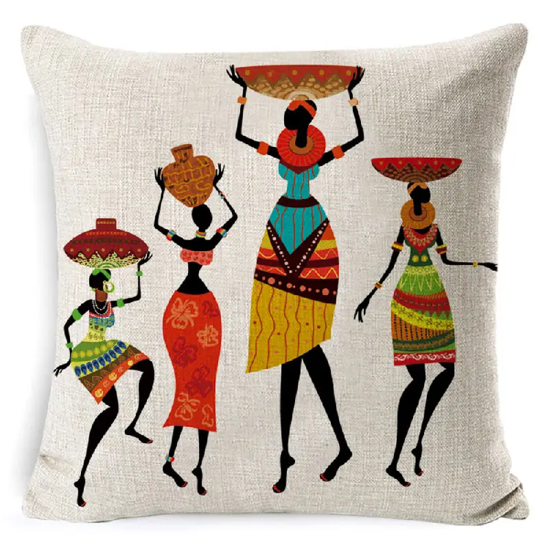 African Dancing Women Geometric Pillow Cover Custom Living Room Office Car Decor Pillow Case African Ethnic Women Cushion Cover