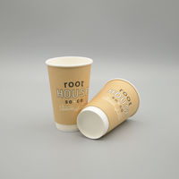 Gobelets à café jetables en papier kraft à double paroi avec logo personnalisé, revêtement PLA, résistants aux micro-ondes, étanches et adaptés au congélateur pour boissons chaudes