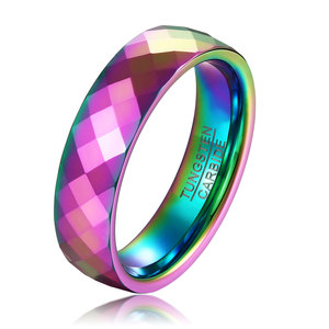 Colored Gradient Tungsten Steel <b>Couple</b> <b>Rings</b> 4.6mm Geometric Wedding Jewelry Unisex - Product Image 3