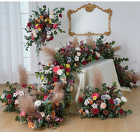 A8274 Accessoires de mariage de luxe en soie artificielle, chemin de table, herbe de la pampa, feuilles vertes, arrangement pour événements et décoration