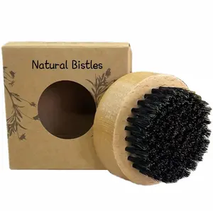 Natural Stiff Bristles Round Moustache Brush Face Cleaning Shaving Beard Brush