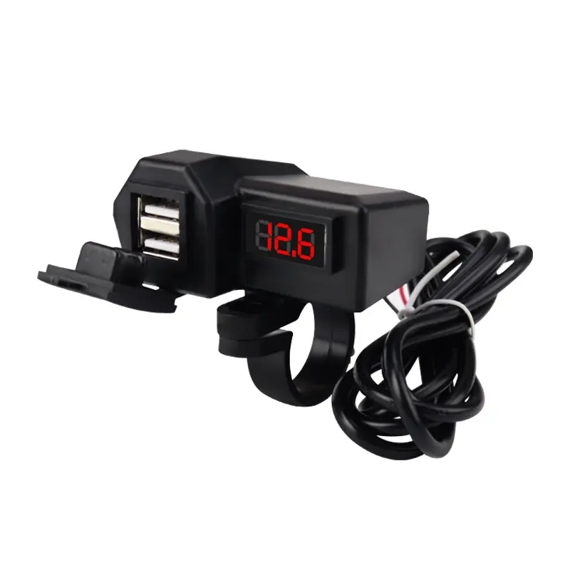 Hochwertiges wasserdichtes 3.4A Dual Ports Motorrad Handy USB Ladegerät mit Voltmeter und Feuerzeug