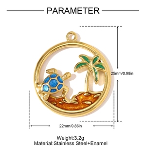 SH82 Pendentifs Bohème Océan Nature en Acier Inoxydable Plaqué Or avec Rayons de Soleil, Tortues et Raies, Ornés de Zircons Cubiques et d'Émail - Product Image 4