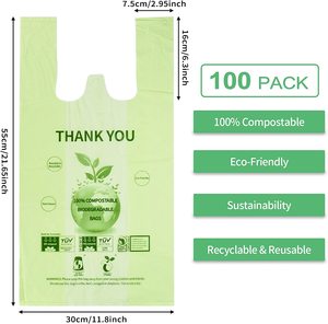 Printing <b>Compostable</b> PE T-shirt <b>Bag</b> with Customized Size and Color for Business Supermarket & Exhibition Use - Product Image 1