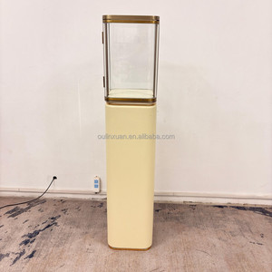 Vitrina de Exhibición con Pedestal de Estilo Moderno Vintage, Mueble de Curiosidades, Vitrina de Metal, MDF, Madera, Acero Inoxidable, Estilo de Mediados de Siglo - Product Image 1