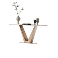 Meja Samping Panjang Modern Minimalis dari Baja Anti Karat dengan Lampu Mewah, Furnitur Ruang Tamu untuk Lorong Masuk