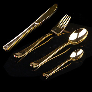 Factory Directly Disposable Metal Plastic Gold Silver Cutlery Set Party Knife Spoon Fork Tableware Kit