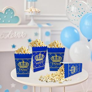 MOAXMOA Juego de 24 Cajas de Papel para Regalos con Temática de <span class=keywords><strong>Príncipe</strong></span> Real en Azul y Dorado para Baby Shower y Cumpleaños, Cajas para Dulces y <span class=keywords><strong>Galletas</strong></span> - Product Image 6