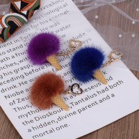 Fourrure de vison Mini crème glacée téléphone portable pendentif doux en peluche porte-clés bijoux