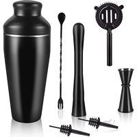 Juego de Coctelería Negro Mate de 7 Piezas con Jigger, Muddler, Colador, Cuchara y Tenedor para Bar en Casa, Bartender y Fiestas