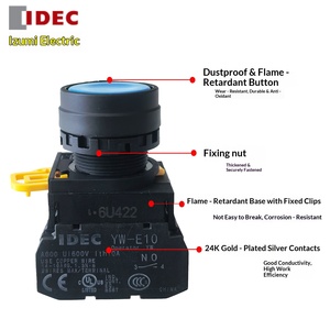 Interruptor de Botón Pulsador de Tipo Empotrado con Autorreinicio IDEC Izumi YW1B-M1E 10A IP40 Contactos de Aleación de Plata Resistentes a la Corrosión - Product Image 3