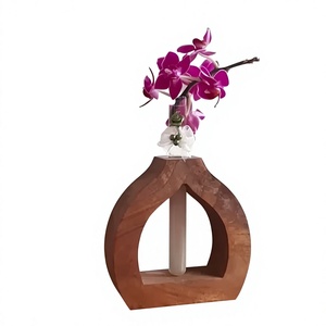 Vase à fleurs décoratif en bois naturel, moderne, écologique, fait main, diamètre personnalisable, centre de table, décoration intérieure - Product Image 1