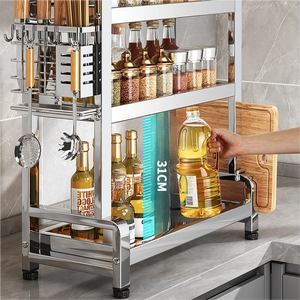 Nouveau support d'épices de <span class=keywords><strong>cuisine</strong></span> en acier inoxydable à trois couches épaissi 2026 avec porte-couteaux/baguettes intégré - Product Image 5