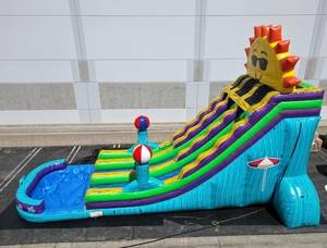 Trượt nước thương mại bơm hơi cho hồ bơi Chủ Đề Khủng Long khổng lồ với các tính năng nhà nảy bóng thung lũng - Product Image 6