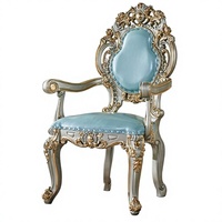 Fauteuil de salon de luxe en bois massif sculpté et cuir véritable, table d'appoint haut de gamme pour bureau à domicile et chambre d'appartement
