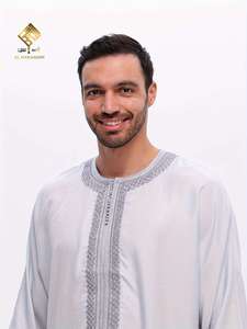 Túnica de Oración Al Haramain para Hombre, Blanca, de Algodón, Manga Tres Cuartos, Largo hasta el Tobillo, Estilo Modesto de Oriente Medio, Elegante - Product Image 3