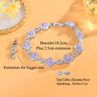 Bracelet élégant en rhodium plaqué, avec zircone rose, violette, verte, fleur, bracelet tennis blanc pour femmes et filles, bijoux pour tous les jours
