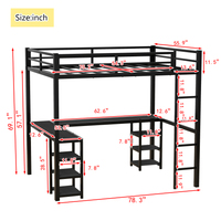 Lit mezzanine en métal robuste et moderne, taille standard, pour enfants et adultes, chambre, école, dortoir, hôtel, villa - montage facile, bureau en forme de L