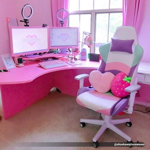Silla Gamer Ergonómica y Cómoda de Cuero Rosa con Luces LED, para Chicas Streamer y Gamers, con Base de Nailon Blanca y Reposabrazos 3/4D - Product Image 6