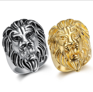 Kustom perhiasan modis emas kepala singa desain cincin baja nirkarat untuk pria anak laki-laki Perhiasan Chic Punk hewan singa cincin kompas - Product Image 6