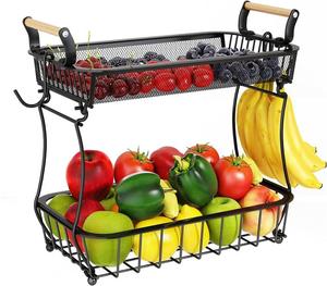 Cesta de frutero personalizada de fábrica, soporte para alimentos y verduras, de 2 niveles de encimera cesta de frutas, cesta de alambre para frutas y verduras - Product Image 5