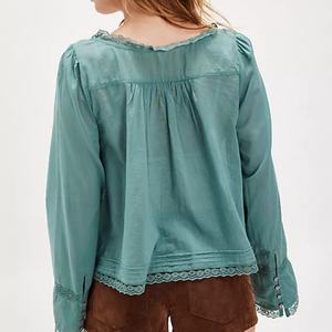 Nouvelle Blouse en Dentelle pour Femme, Style Minimaliste Français, Légère, Respirante, Coupe Ample, avec Bordure en Dentelle et Col en U - Product Image 3
