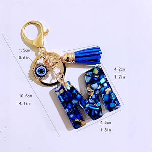 <span class=keywords><strong>Porte</strong></span>-clés en plastique bleu œil de diable avec pampille, motif lettre initiale anglaise (26 lettres), idéal pour filles, femmes et dames - Vente en gros - Product Image 2