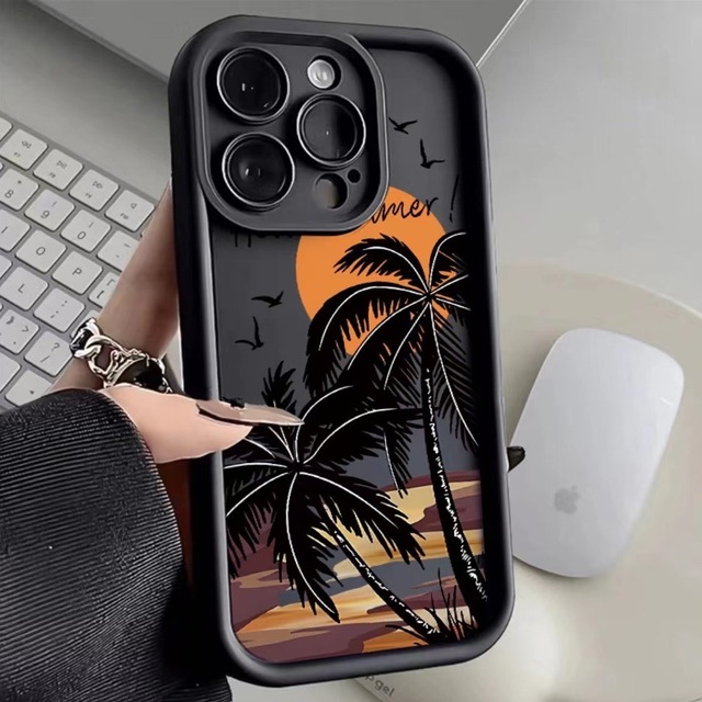 Sunset Coconut Trees Custom Logo TPU Shockproof Waterproof Phone Case for 17 16 15 14 13 12 11 Pro Max Plus