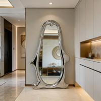 Miroir sur pied en acier inoxydable en forme de pingouin artistique, miroir mural sculptural pour boutique de vêtements, salon, hôtel et galerie