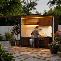 Set Dapur Luar Ruangan Modular Modern dari Baja Anti Karat dengan Grill BBQ, Wastafel, dan Kulkas