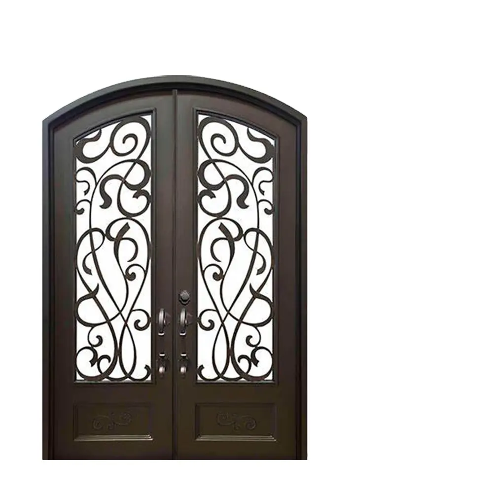 Delivery fast wrought iron door prices French exterior wrought iron double door good quality swing wrought iron front doors