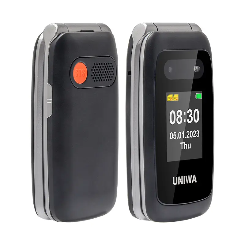 UNIWA V202T Telefone Smart Flip 4G SOS Sênior com botão de tela dupla para idosos