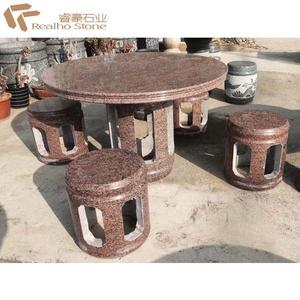 Haute qualité pierre naturelle couleur rouge granit meubles pierre Table banc chaise pour jardin extérieur parc pavé pierre carreaux de sol - Product Image 2