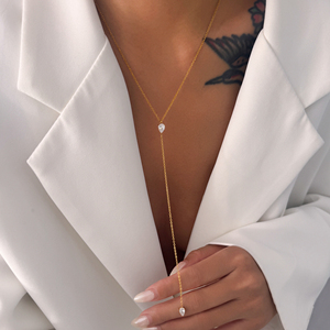 2026 AW 신상 보헤미안 Y자형 지르콘 섬세한 눈물 모양 스웨터 체인 목걸이 다잔 핫 18k 금도금 변색 방지 스테인리스 스틸 주얼리 - Product Image 1