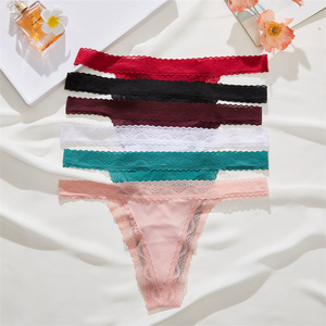 FINETOO barato Venta caliente mujeres Sexy hielo seda encaje Correa tangas G-string bragas Sexy chica <span class=keywords><strong>calzoncillos</strong></span> Low-rise T-back ropa interior - Product Image 4