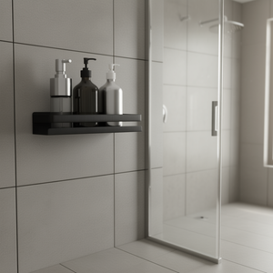 Étagère de douche en acier inoxydable 304 brossé noir mat, étagères de salle de bain murales, design minimaliste, 18 pouces de largeur, un seul niveau - Product Image 2