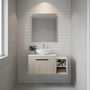 Mueble de Baño Moderno de 42 Pulgadas con Encimera de Piedra, Puerta de Cierre Suave, Estantes de Almacenamiento y Lavabo de Cerámica, de Pie - Product Image 2