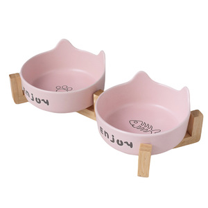 Mangkuk hewan peliharaan keramik dengan dudukan kayu, mangkuk hewan peliharaan keramik tidak tumpah, tempat makanan anjing dan kucing, mangkuk hewan peliharaan untuk kucing dan anjing kecil - Product Image 3