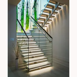 Стальная лестница шага лестницы со стеклянными перилами или кабель перила Прямая Лестница модель внутреннего использования