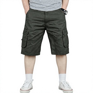 Shorts cargo pour hommes, couleur unie, taille mi-haute, respirants, en toile, style décontracté, avec poches, fermeture boutonnée - Product Image 1