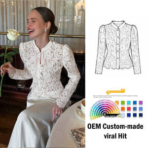 TT Nuova Collezione Autunno Inverno: Camicetta con <span class=keywords><strong>Colletto</strong></span> Alto, Maniche Lunghe, Slim-fit, Stile Traforato in <span class=keywords><strong>Pizzo</strong></span> per Donne - Product Image 1