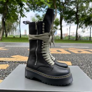 Bottes de cavalier, style britannique unisexe, polyvalentes, avec semelle épaisse et rehaussée, bottes Martin en cuir véritable - Product Image 3