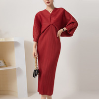 Gaun Maxi Kaftan Afrika Berkualitas Tinggi Ukuran Besar untuk Wanita, Model Lengan Kelelawar Miyake, Lipit Kerut, Bahan Bernapas Ramah Lingkungan
