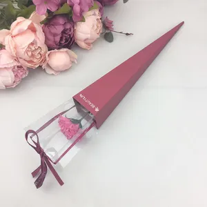 Caja de regalo de cono pequeño de papel personalizado INUNION para flor, embalaje de una sola rosa, floristería, caja de regalo de Rosa romántica